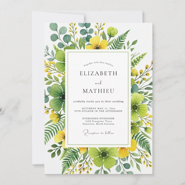 Yellow Organic Botanical Wedding Invitation (Front)