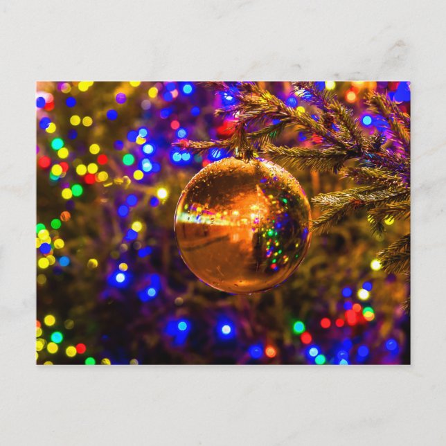 Yellow Ornament Ball, Colourful Lights Postcard (Front)