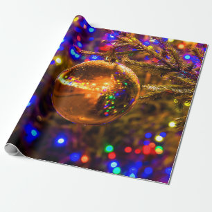Yellow Ornament Ball, Colourful Lights Wrapping Paper