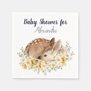 Yellow Our Little Dear Deer, Sunflowers Daisies   Napkin