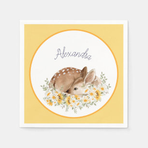 Yellow Our Little Dear Deer, Sunflowers Daisies  Napkin