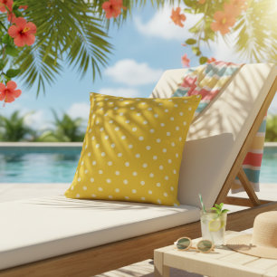 Yellow Outdoor Pillows   Cute Polka Dot Print