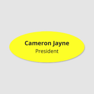 Yellow Oval Name Tag for Employees Magnetic or Pin