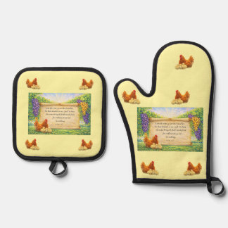 Yellow Oven Mitt & Potholder Set w/ Bible Verse