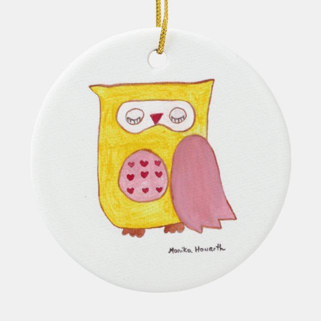 Yellow Owl Ceramic Tree Decoration (Front)