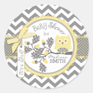 Yellow Owl Chevron Print Baby Shower Classic Round Sticker