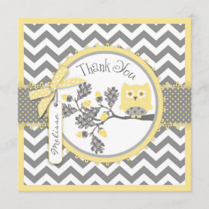 Yellow Owl Chevron Print Thank You Card