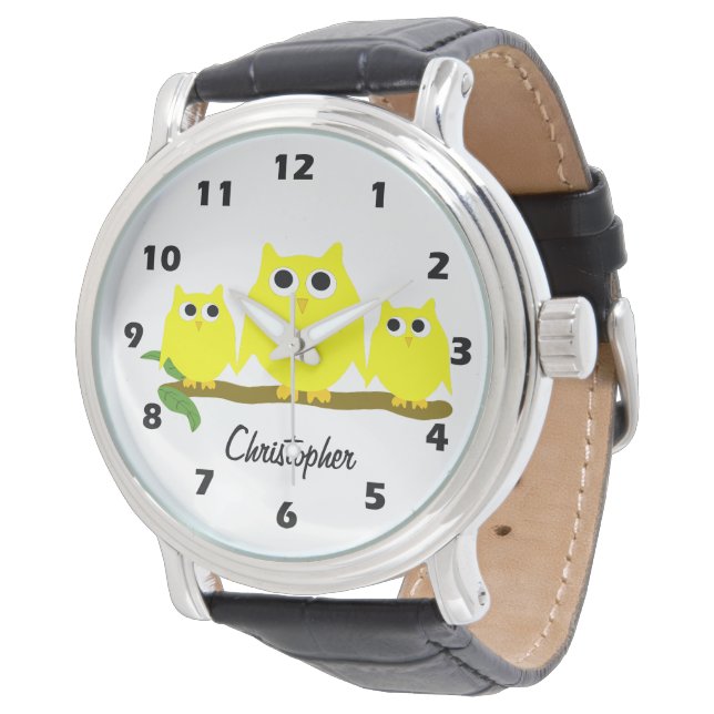 Yellow Owl Design Personalised Watch (Angled)
