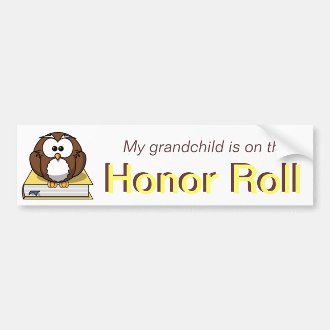 Yellow Owl Grandchild Honour Roll Bumper Sticker (Front)