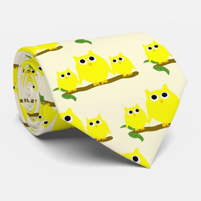 Yellow Owls Design Any Colour Background Tie (Rolled)
