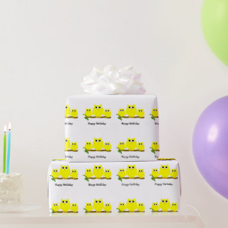 Yellow Owls Design Birthday Gift Wrapping Paper