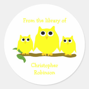 Yellow Owls Design Bookplate Classic Round Sticker
