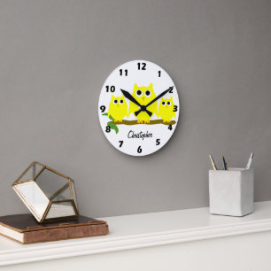 Yellow Owls Design Personalised Round Clock