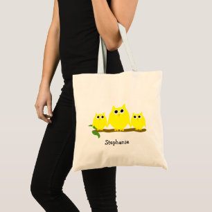 Yellow Owls Design Personalised Tote Bag