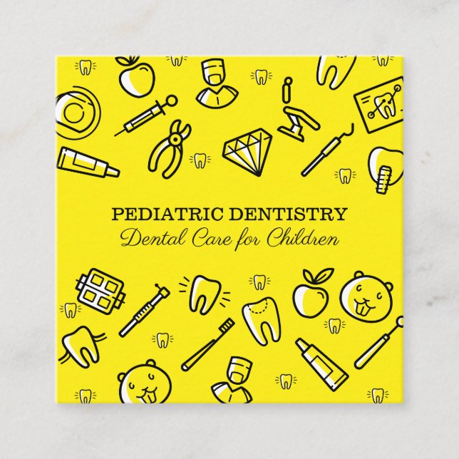 Yellow Paediatrics Dentistry Dental Care for Child Square Business Card (Front)