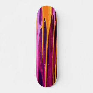 Yellow Paint Drip Over Pink and Purple Abstract Skateboard