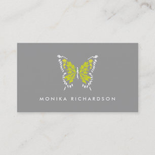 Yellow Painted Butterfly Logo on Grey Business Card