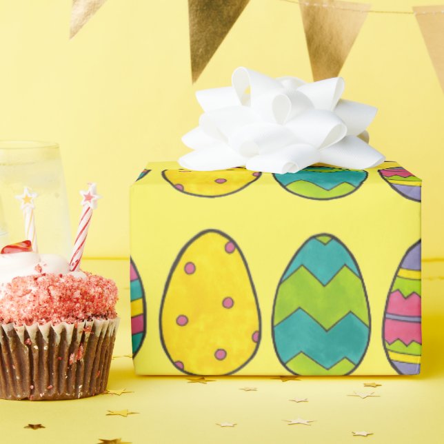 Yellow Painted Easter Basket Egg Hunt Eggs Wrapping Paper (Birthday Party)