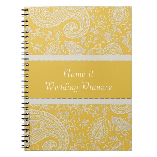 Yellow paisley Indian Damask Wedding Planner Notebook (Front)