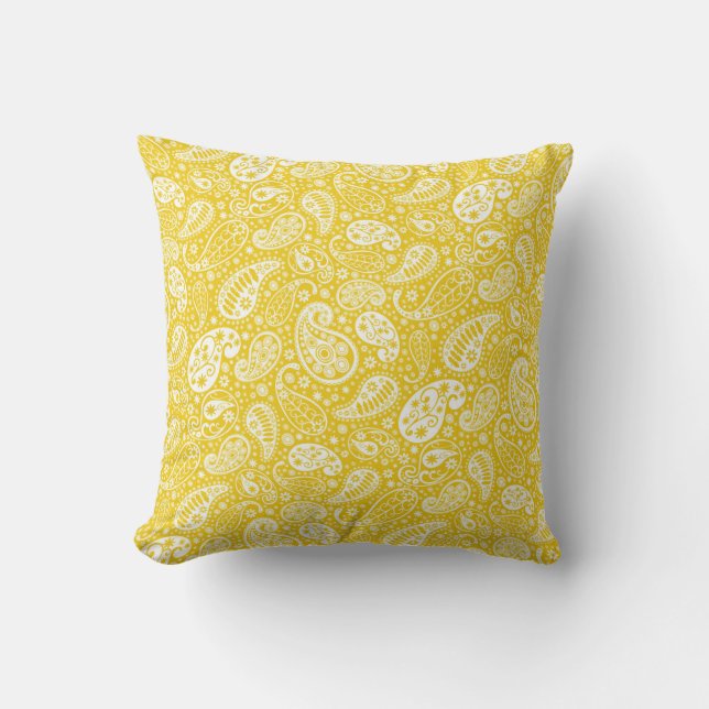 Yellow Paisley Throw Pillow (Front)