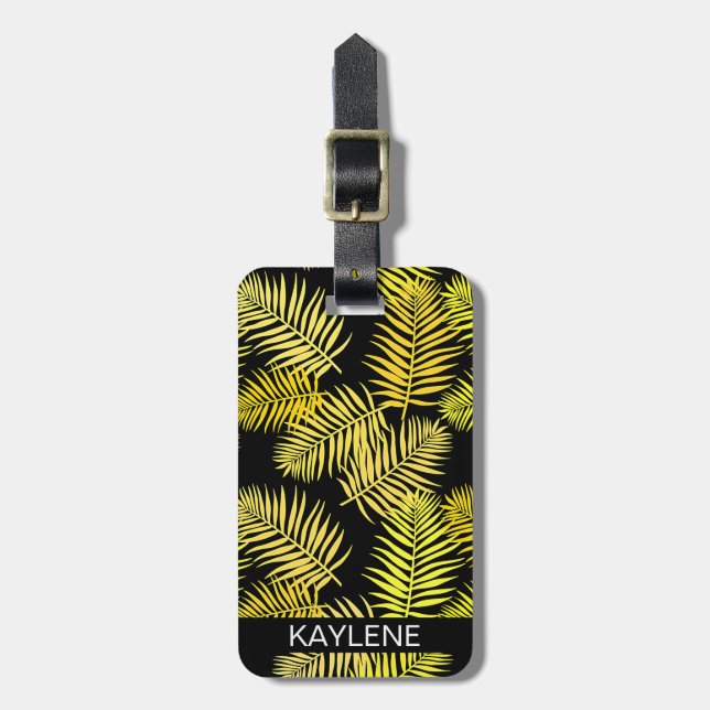 Yellow Palm Leaves Personalised Luggage Tag (Front Vertical)