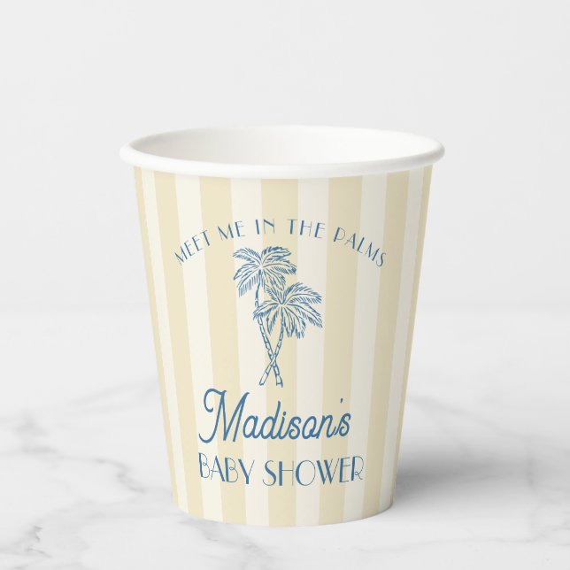 Yellow Palm Spring Pastel Beach Baby Shower Paper Cups (Front)