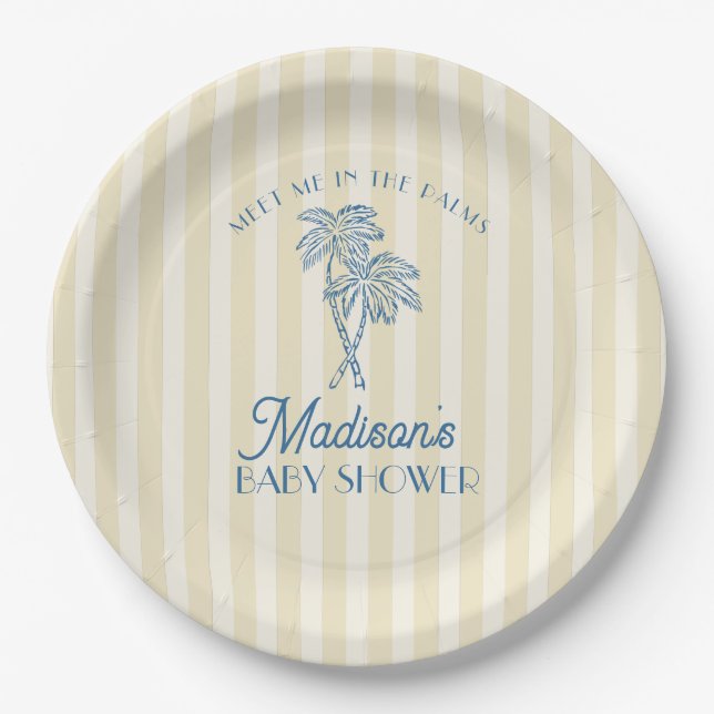 Yellow Palm Spring Pastel Beach Baby Shower Paper Plate (Front)