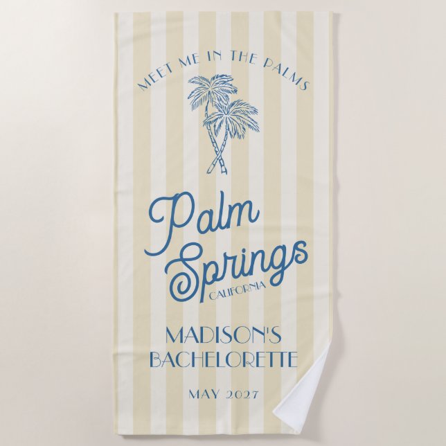 Yellow Palm Spring Pastel Beach Bachelorette Party Beach Towel (Front)