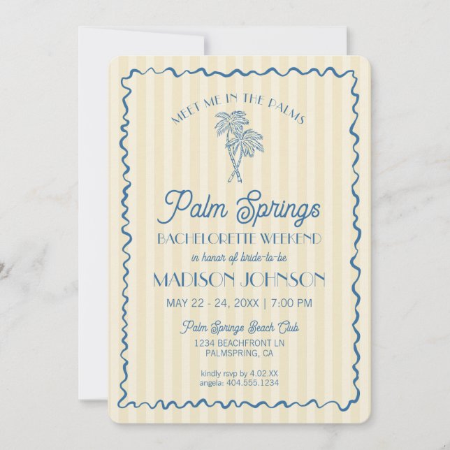Yellow Palm Spring Pastel Beach Bachelorette Party Invitation (Front)