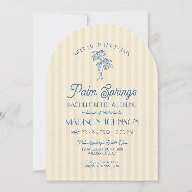 Yellow Palm Spring Pastel Beach Bachelorette Party Invitation (Front)