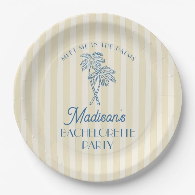 Yellow Palm Spring Pastel Beach Bachelorette Party Paper Plate (Front)