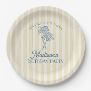 Yellow Palm Spring Pastel Beach Birthday Party Paper Plate