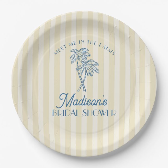 Yellow Palm Spring Pastel Beach Bridal Shower Paper Plate (Front)