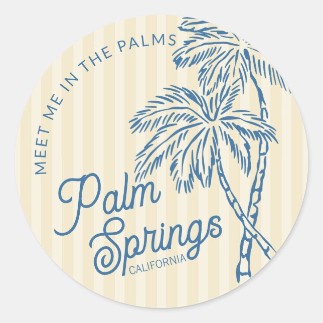 Yellow Palm Springs Beach Party Envelope Favour Classic Round Sticker (Front)
