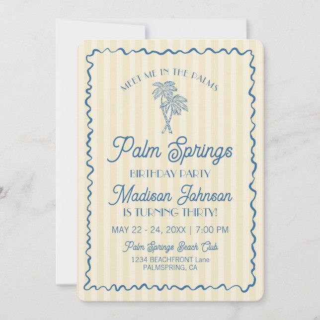Yellow Palm Springs Pastel Beach Birthday Party Invitation (Front)
