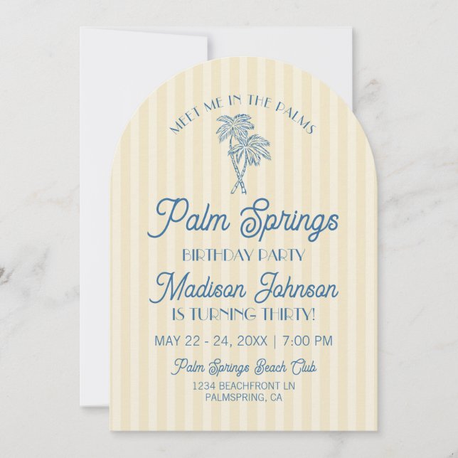 Yellow Palm Springs Pastel Beach Birthday Party Invitation (Front)