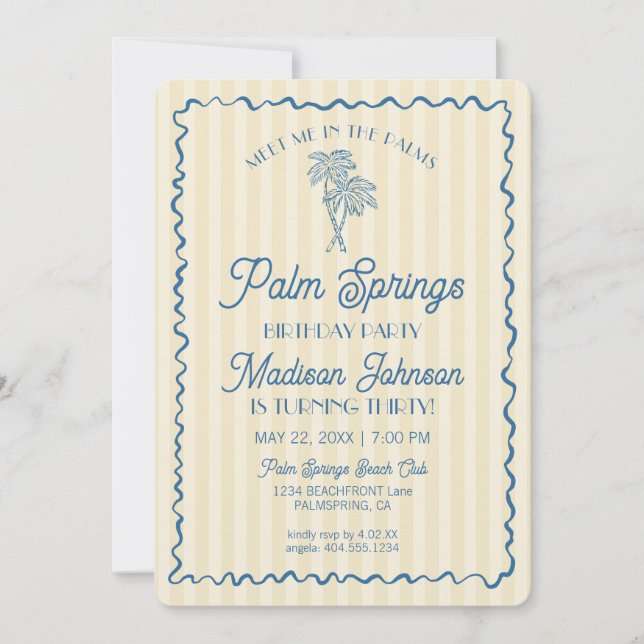 Yellow Palm Springs Pastel Beach Birthday Party Invitation (Front)