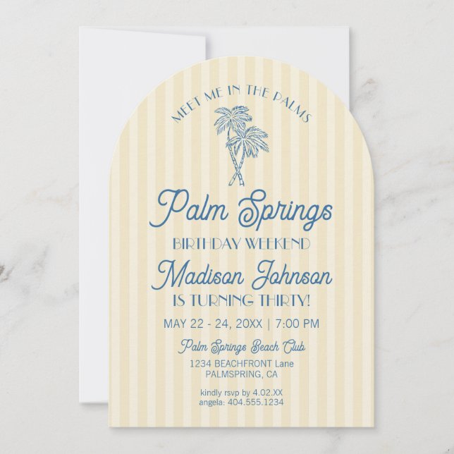 Yellow Palm Springs Pastel Beach Birthday Weekend Invitation (Front)