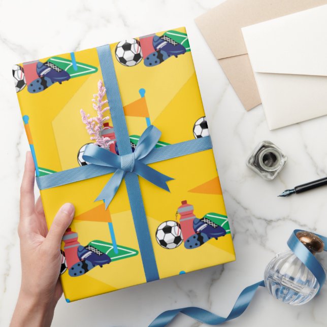 Yellow Palyful Soccer Ball Sports Birthday Wrapping Paper (Gifting)