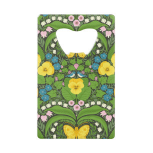 Yellow pansies, birds and butterflies