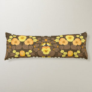 Yellow pansies, birds and butterflies body cushion