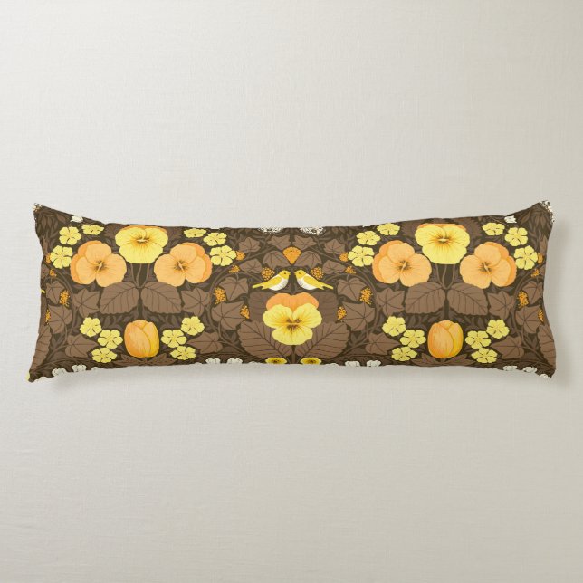 Yellow pansies, birds and butterflies body cushion (Front)