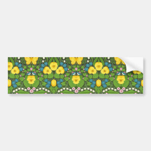 Yellow pansies, birds and butterflies bumper sticker