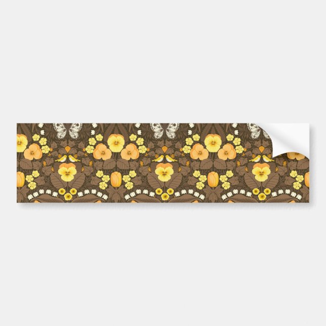 Yellow pansies, birds and butterflies bumper sticker (Front)