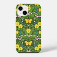 Yellow pansies, birds and butterflies