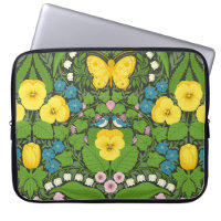 Yellow pansies, birds and butterflies