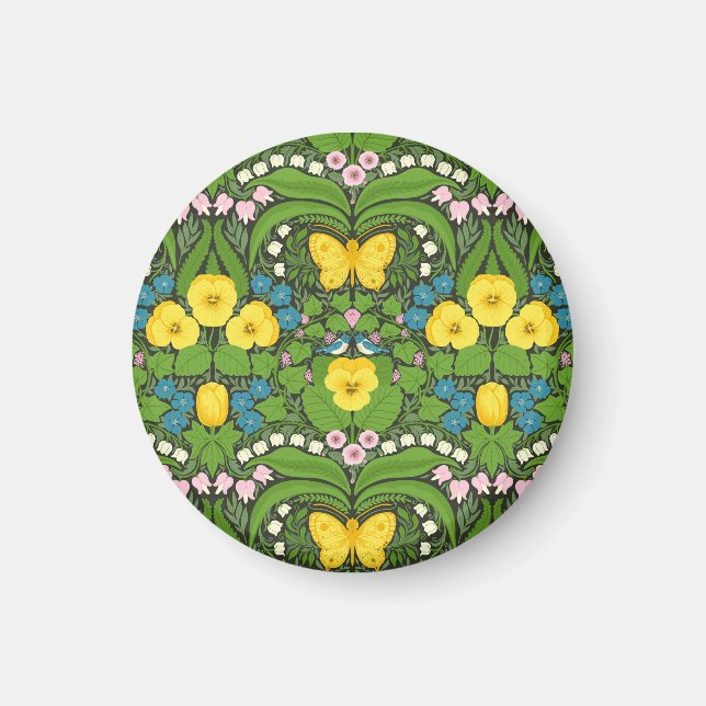 Yellow pansies, birds and butterflies magnet (Front)