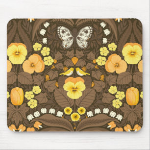 Yellow pansies, birds and butterflies mouse mat