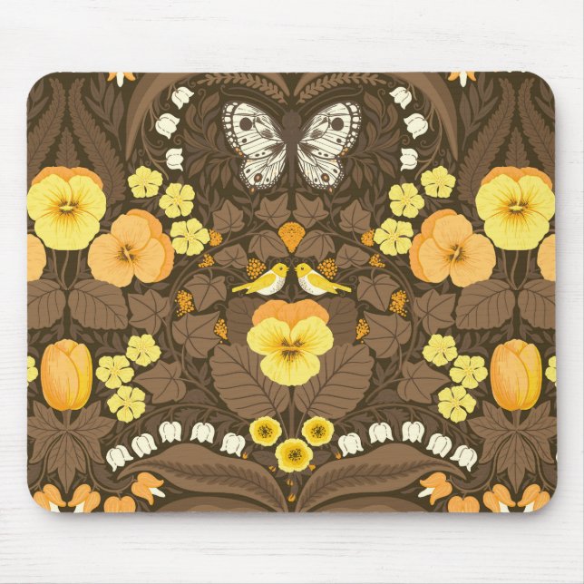Yellow pansies, birds and butterflies mouse mat (Front)