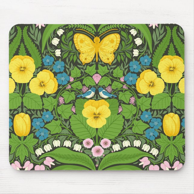 Yellow pansies, birds and butterflies mouse mat (Front)
